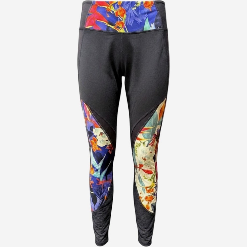 Athleta Floral Mesh Active Leggings Women Sm Tall Black Gym Yoga Pilates